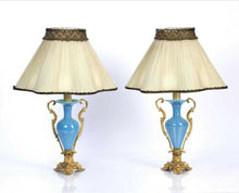 Load image into Gallery viewer, Pair Of Antique French ‘Sevres’ Oplaine Blue Glass & Gilt Brass Table Lamps