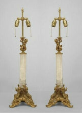 Load image into Gallery viewer, Pair Of Gilt Bronze & Rock Crystal Table Lamp, French Napoleon III Style