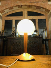 Load image into Gallery viewer, Mid Century Vintage Teak Table Lamp, Copper & Opaline Glass