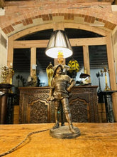 Load image into Gallery viewer, Antique 19th C Conquistador Newel Post Table Lamp, Patinated Bronze