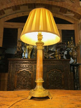 Load image into Gallery viewer, Antique Gilded Bronze & Alabaster French Empire Table Lamp, Corinthian Capitol