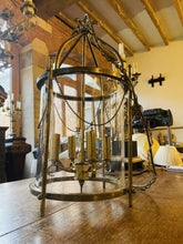 Load image into Gallery viewer, Antique Louis XVI Style Classical Brass Hall Lantern with Cylindrical Glass
