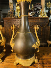 Load image into Gallery viewer, Pair Of Antique 19th Century Patinated & Gilded Bronze Baluster Table Lamps