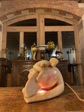 Load image into Gallery viewer, Antique Baroque Hand Carved Alabaster Table Lamp Of Cherub & Sea Shell,