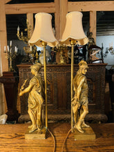 Load image into Gallery viewer, Antique Neo Classical Solid Gilded Bronze Table Lamps Depicting Roman Warriors