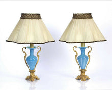 Load image into Gallery viewer, Pair Of Antique French ‘Sevres’ Oplaine Blue Glass & Gilt Brass Table Lamps