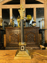 Load image into Gallery viewer, Antique English Brass Corinthian Table Lamp, Rewired, (Pair Available)