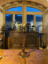 Load image into Gallery viewer, Antique Carved Wooden Barley Twist Table Lamp