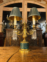 Load image into Gallery viewer, Antique 19th Century Candleabra Table Lamp, Cut Crystal, Malachite & Bronze