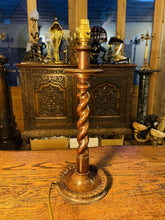 Load image into Gallery viewer, Antique Carved Wooden Barley Twist Table Lamp