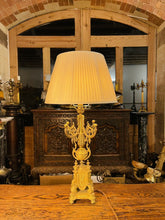 Load image into Gallery viewer, Antique Louis XIV Style Gilded Bronze Candleabra Table Lamp