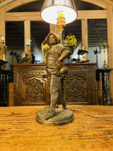Load image into Gallery viewer, Antique 19th C Conquistador Newel Post Table Lamp, Patinated Bronze
