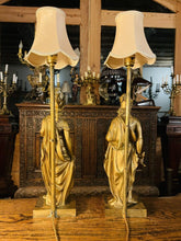 Load image into Gallery viewer, Antique Neo Classical Solid Gilded Bronze Table Lamps Depicting Roman Warriors