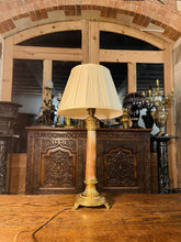 Load image into Gallery viewer, Antique Gilded Bronze & Alabaster French Empire Table Lamp, Corinthian Capitol