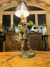 Load image into Gallery viewer, Antique 19th C Conquistador Newel Post Table Lamp, Patinated Bronze