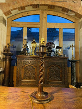 Load image into Gallery viewer, Antique Carved Wooden Barley Twist Table Lamp