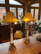 Load image into Gallery viewer, Pair Of Gilt Bronze & Rock Crystal Table Lamp, French Napoleon III Style