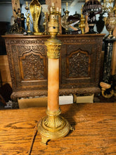 Load image into Gallery viewer, Antique Gilded Bronze & Alabaster French Empire Table Lamp, Corinthian Capitol