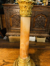 Load image into Gallery viewer, Antique Gilded Bronze & Alabaster French Empire Table Lamp, Corinthian Capitol