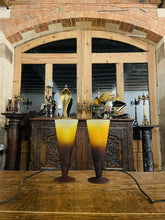 Load image into Gallery viewer, Vintage French Glass Uplighter Table Lamps, Conical, MCM