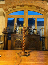 Load image into Gallery viewer, Antique Carved Wooden Barley Twist Table Lamp