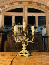 Load image into Gallery viewer, Antique Louis XVI Style French Gilded Bronze Candleabra Table Lamp, Rococo