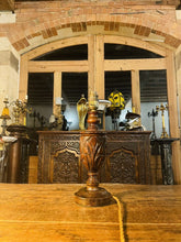 Load image into Gallery viewer, Antique Hand Carved Oak Table Lamp, Jacobean Design