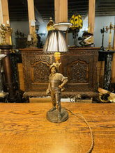 Load image into Gallery viewer, Antique 19th C Conquistador Newel Post Table Lamp, Patinated Bronze