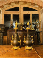 Load image into Gallery viewer, Pair Of Antique 19th Century Patinated & Gilded Bronze Baluster Table Lamps
