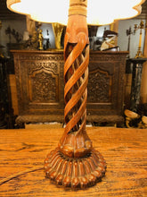 Load image into Gallery viewer, Antique Wooden Marquetry Spiral Table Lamp, Rewired