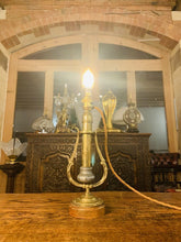 Load image into Gallery viewer, Antique Solid Brass Gimbal Ships Table Lamp, British Navy, Rail Carriage Light