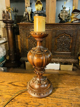 Load image into Gallery viewer, Antique Vintage Carved Wooden German Table Lamp, Traditional Lighting