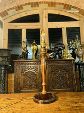 Load image into Gallery viewer, Antique English Carved Mahogany Table Lamp, Edwardian Lighting