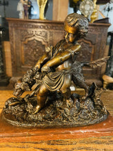 Load image into Gallery viewer, A.J Peiffer (French, 1832-1886) Bronze Group Of Putto With A Setter On Marble