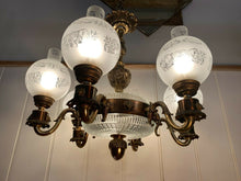 Load image into Gallery viewer, Antique Bronze 6 Arm Victorian Style Gasolier Chandelier, English Lion’s