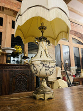 Load image into Gallery viewer, Antique 19th C French Ormolu Bronze & Marble Table Lamp, Rams Head Decoration