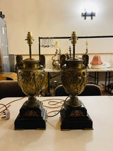 Load image into Gallery viewer, Pair Of Gilded “Townley Vase” Urn Table Lamps On Marble Base, Neo-Classical
