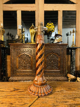 Load image into Gallery viewer, Antique Wooden Marquetry Spiral Table Lamp, Rewired