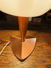 Load image into Gallery viewer, Mid Century Vintage Teak Table Lamp, Copper & Opaline Glass