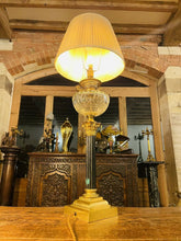Load image into Gallery viewer, Antique Brass Oil Lamp With Cut Glass Bowl, Table Lamp, “Duplex, Youngs”