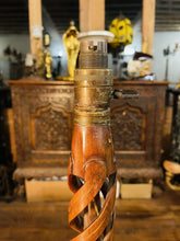 Load image into Gallery viewer, Antique Wooden Marquetry Spiral Table Lamp, Rewired