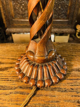 Load image into Gallery viewer, Antique Wooden Marquetry Spiral Table Lamp, Rewired