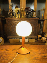 Load image into Gallery viewer, Mid Century Vintage Teak Table Lamp, Copper & Opaline Glass