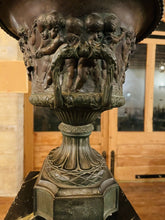 Load image into Gallery viewer, Large 19th Century Solid Bronze, Neo-Classical Urn, Greek Putti Frieze
