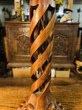 Load image into Gallery viewer, Antique Wooden Marquetry Spiral Table Lamp, Rewired