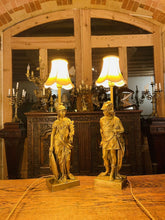 Load image into Gallery viewer, Antique Neo Classical Solid Gilded Bronze Table Lamps Depicting Roman Warriors