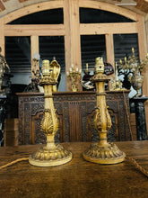 Load image into Gallery viewer, Pair Of Antique Italian Venetian Carved Giltwood , Polychrome Table Lamps