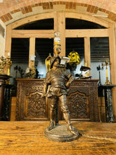 Load image into Gallery viewer, Antique 19th C Conquistador Newel Post Table Lamp, Patinated Bronze