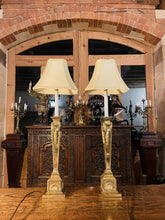 Load image into Gallery viewer, Pair of Imposing Large Brass Neo-Classical Table Lamps With Shades