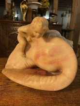 Load image into Gallery viewer, Antique Baroque Hand Carved Alabaster Table Lamp Of Cherub & Sea Shell,